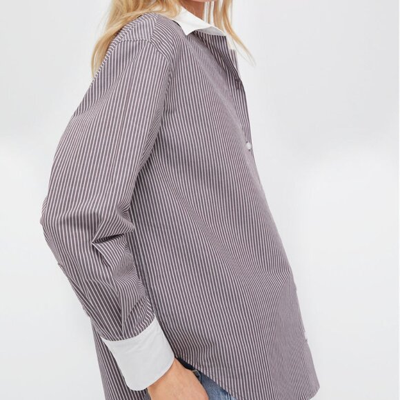 Tuckernuck | Size L | Red Stripe Nadine Boyfriend Button Down w/ Contrast Cuffs - Picture 8 of 8